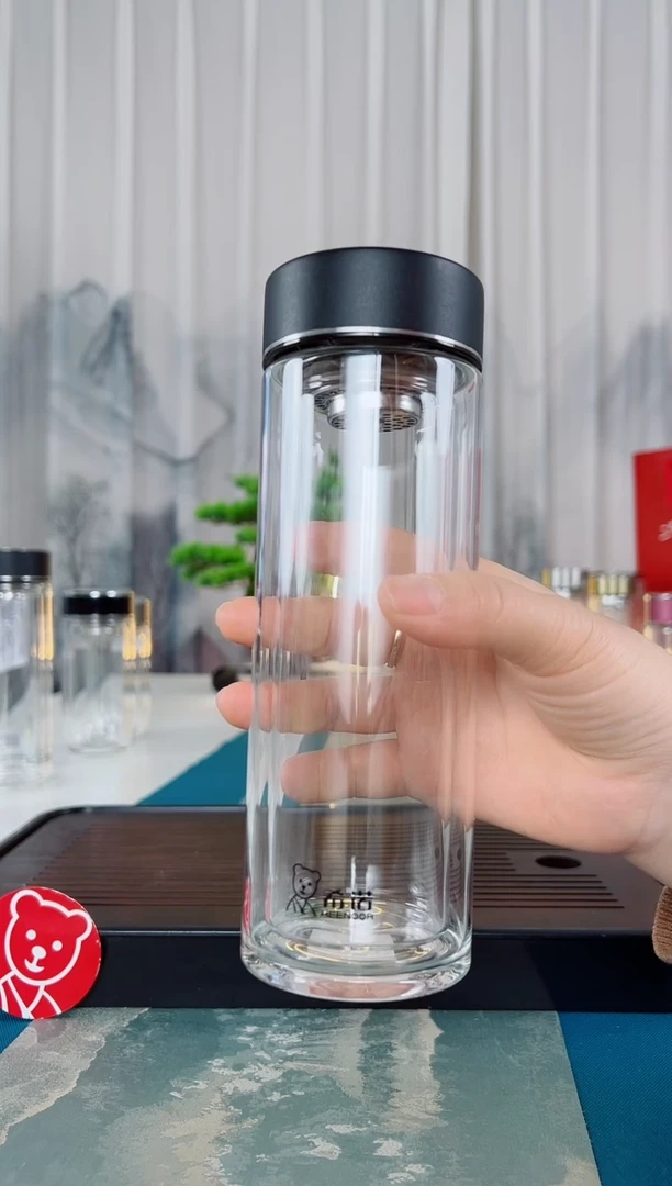 高硼硅玻璃茶隔款希诺双层玻璃杯礼盒包装320毫升7039