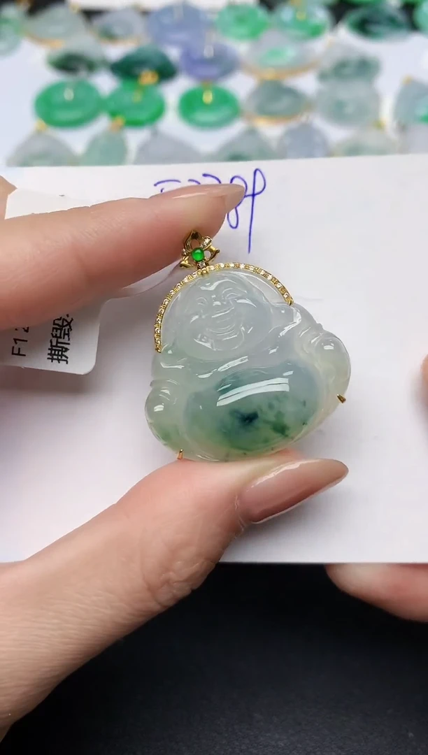 颈饰18K金镶嵌翡翠天然缅甸A货翡翠百元以上9元证书费自理