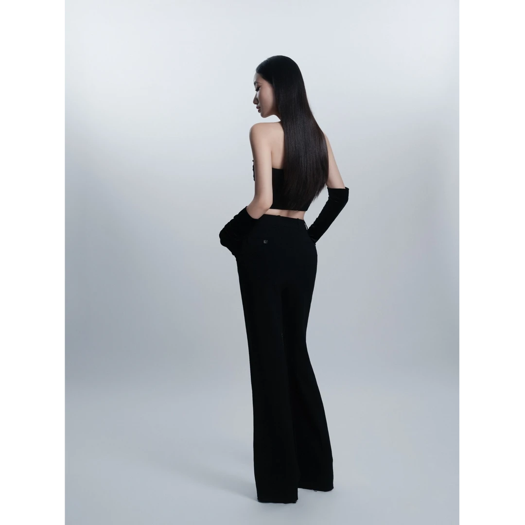 蓝蒂蔻ARMOUR【高定直筒裤】气质高腰女士西装裤西裤2024黑色优雅