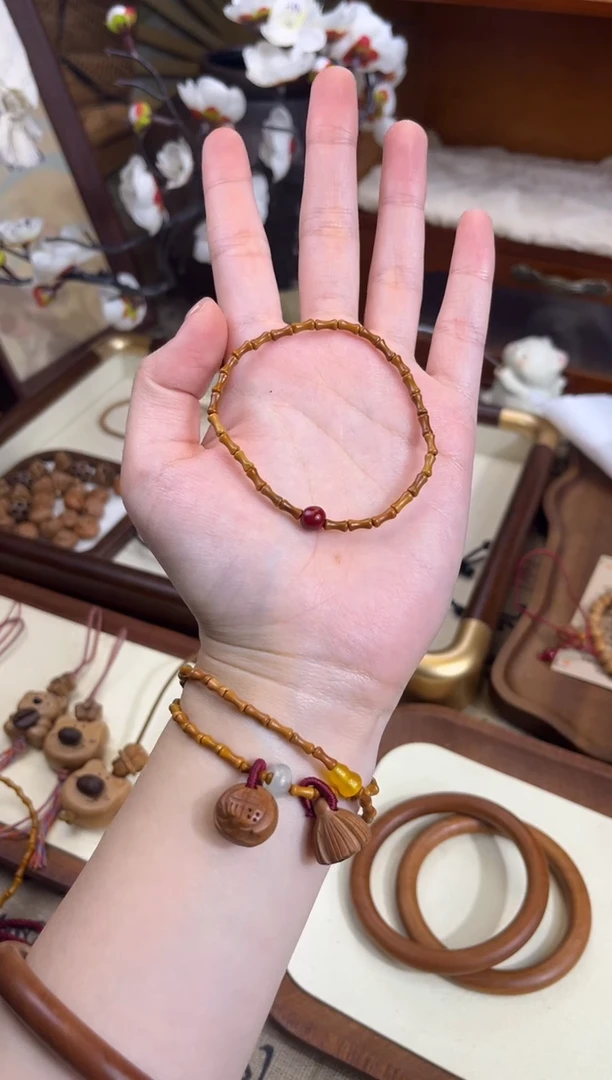 手串桃核【桃缘行】竹节「红色莎莎」桃木桃核辟、挡、驱、护 备注手围