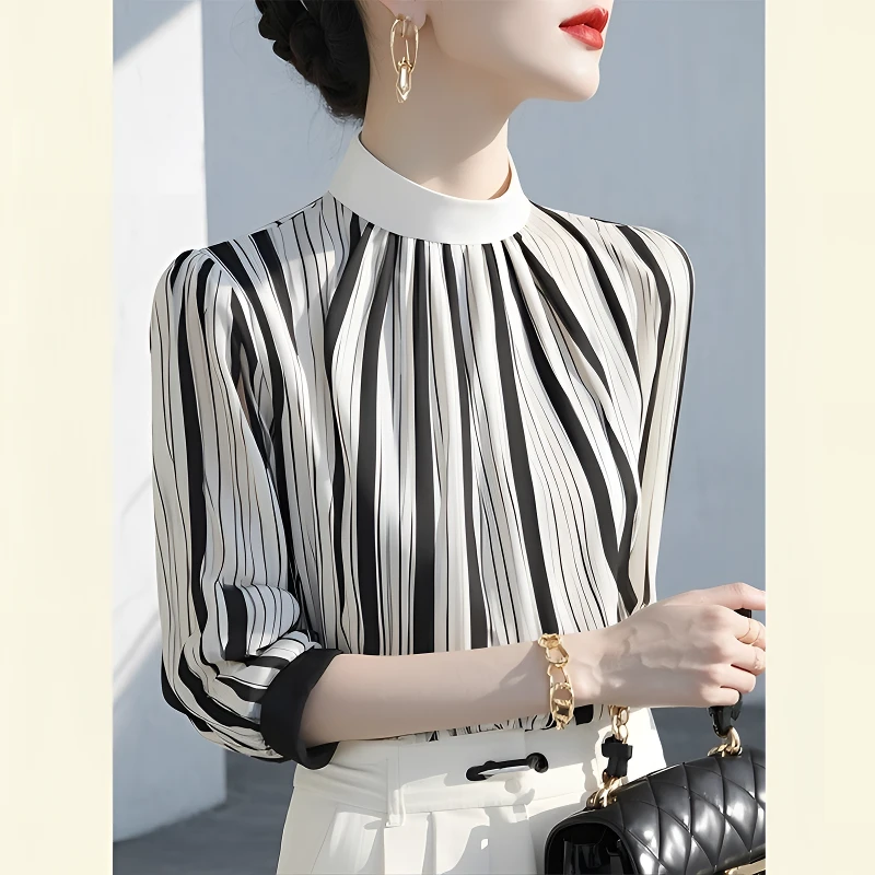 春夏时尚洋气百搭小上衣小众轻奢绝美高级感超好看通勤风条纹衬衫