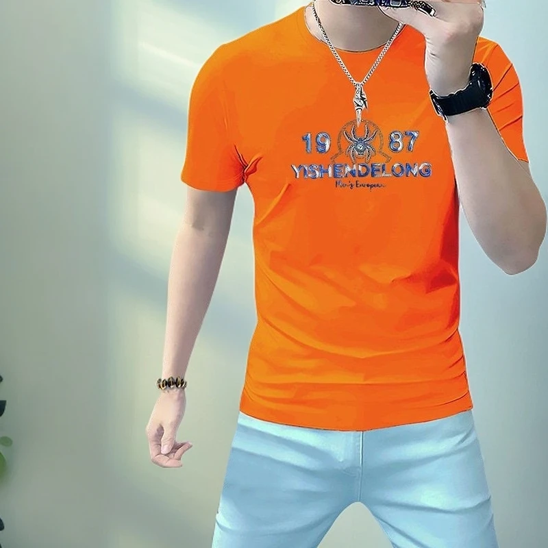 2025夏季新款男士潮流时尚轻奢短袖t恤男士韩版立体舒适透气半袖