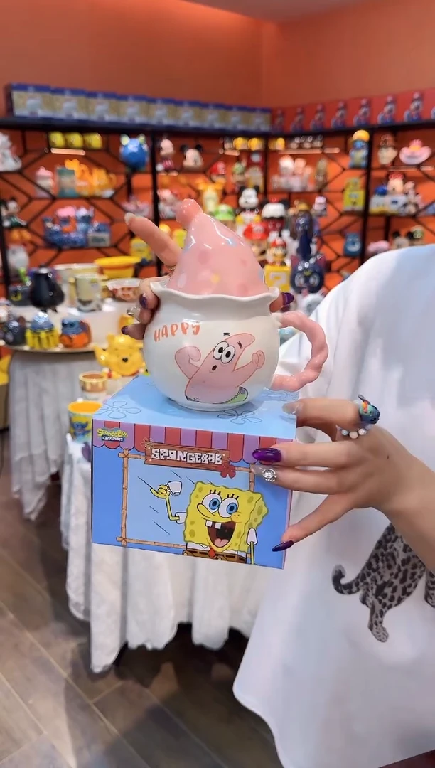 瓷片@@派大星联名星星人带盖陶瓷杯