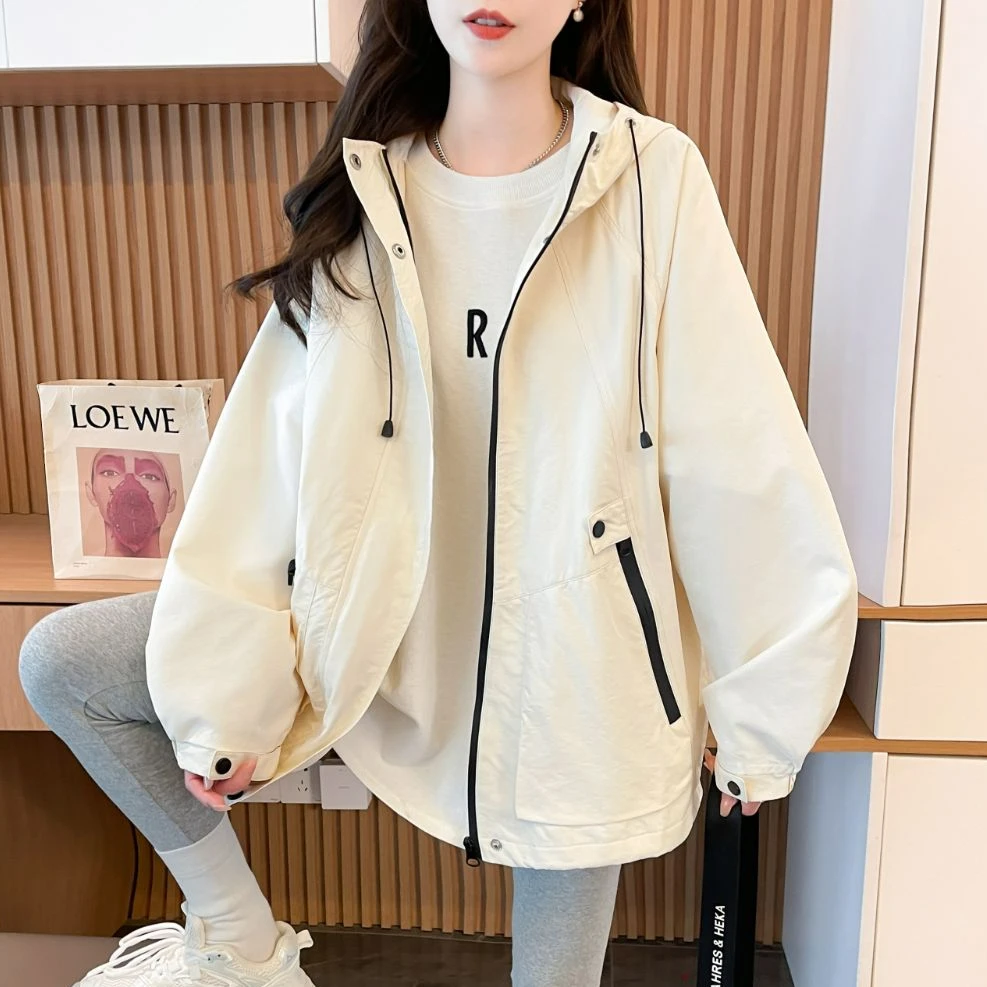 连帽工装外套少女春秋装2025新款初中高中学生休闲宽松冲锋衣夹克