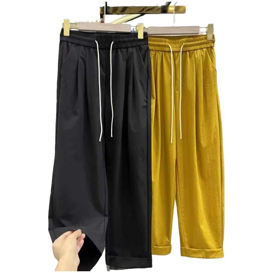 敏子家6806夏季新款爆冰裤八分裤休闲裤高腰时尚宽松松紧腰