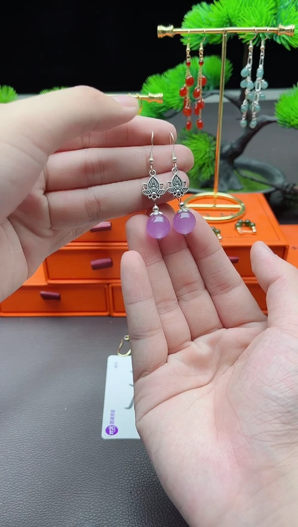 石英质玉（非洲翠）银S925镶嵌耳饰321000