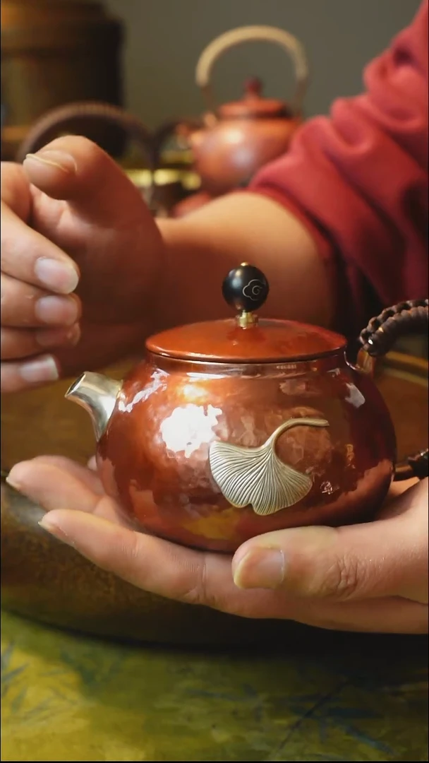 纯紫铜银嘴大叶泡茶壶