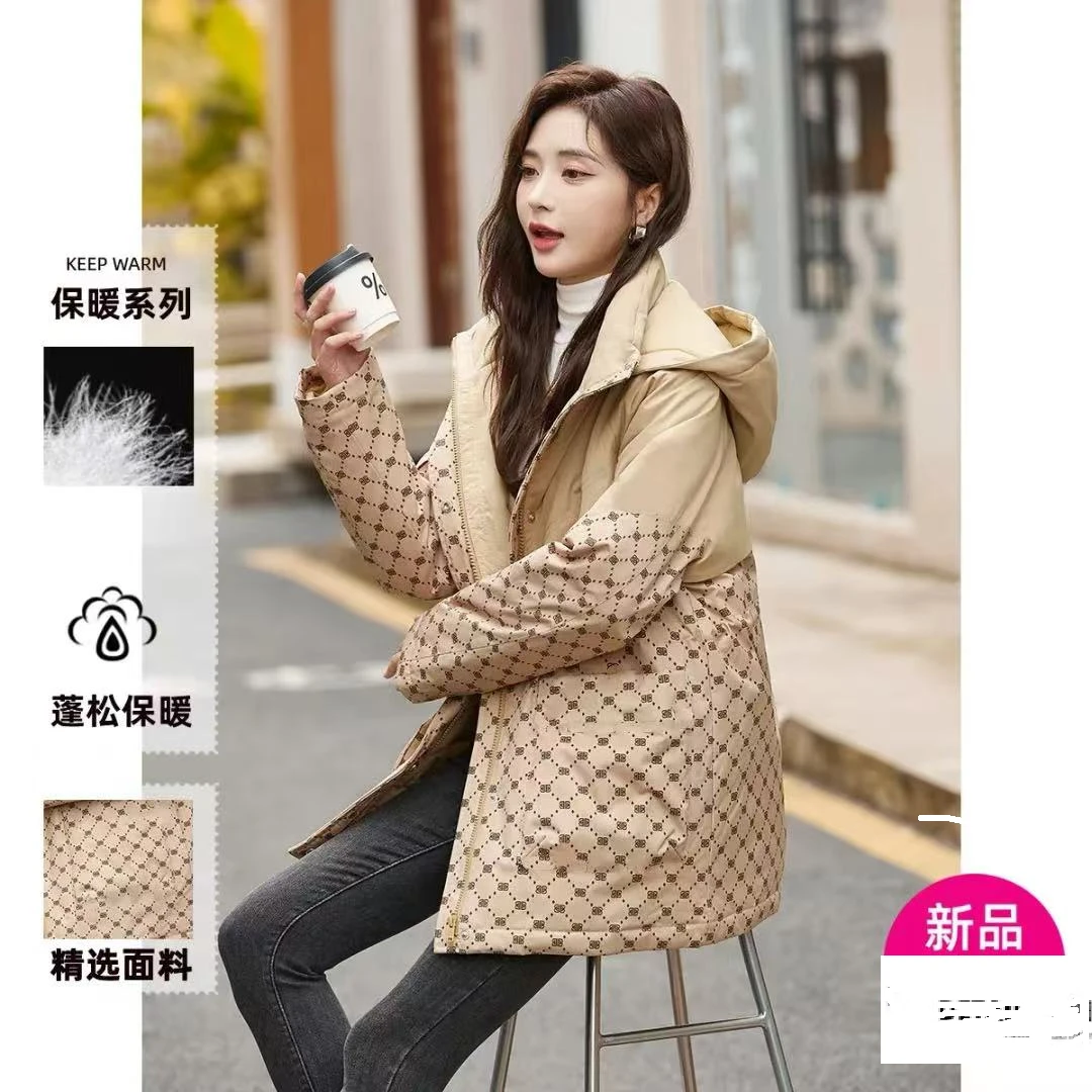 JIRUIMAN/吉瑞曼反季连帽中长款气质收腰印花白鸭绒羽绒服YR063