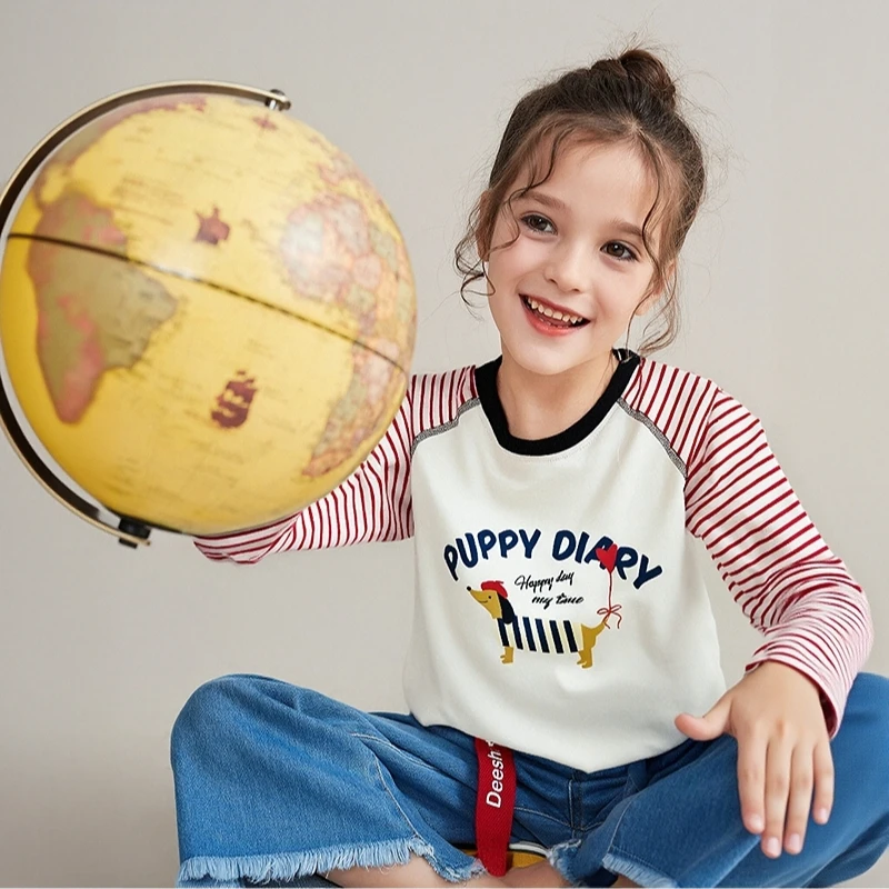 笛莎童装女童长袖T恤春秋季新款儿童插肩袖撞色上衣-732530603