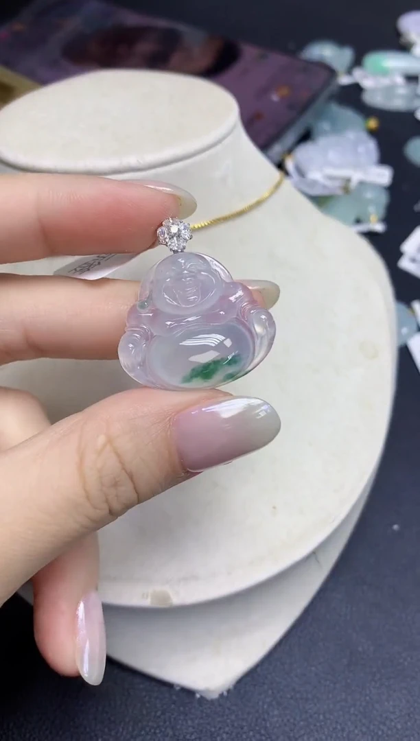 颈饰18K金镶嵌翡翠天然缅甸翡翠A货多样性发一件