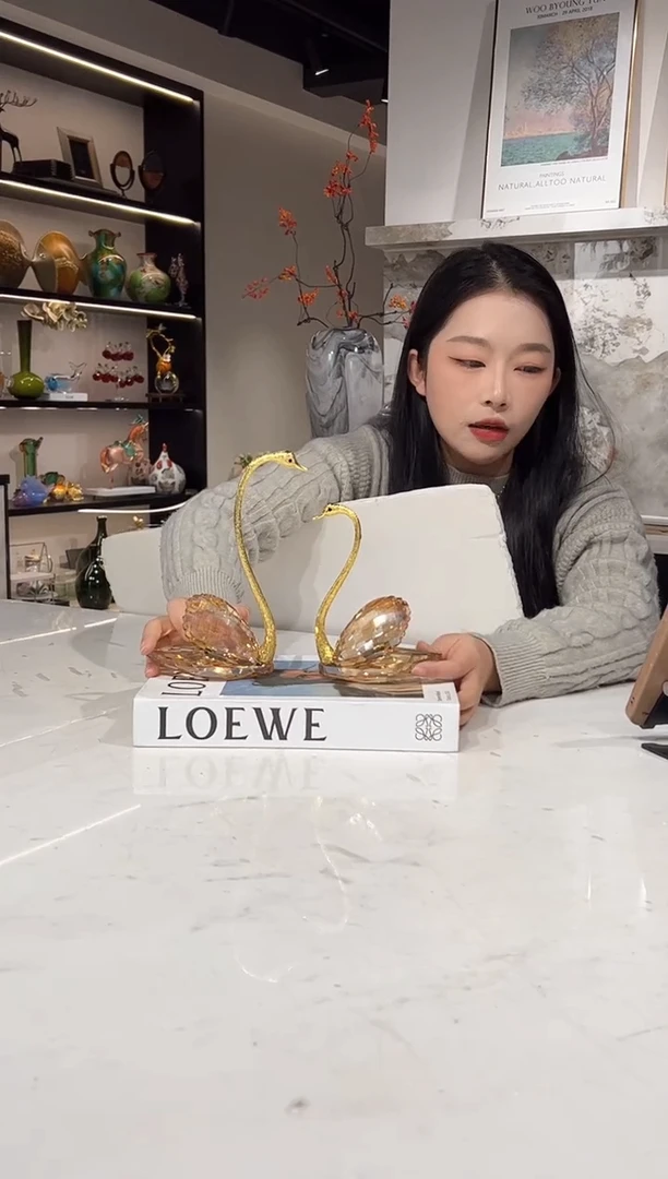 【闪购商品】玻璃水晶天鹅香槟金色