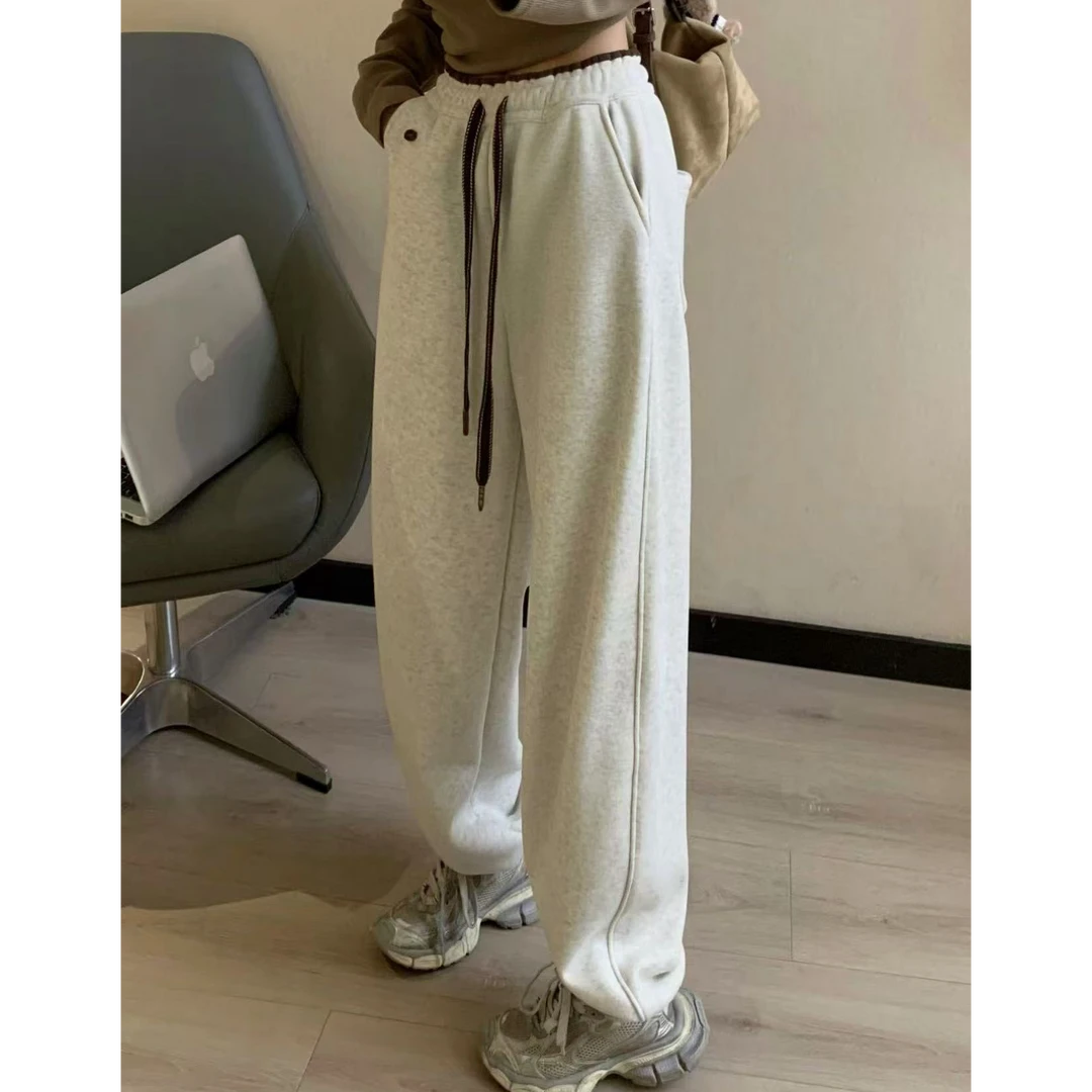 韩系雪地束脚裤 撞色宽松弯刀卫裤 加绒加厚男女同款秋冬休闲裤子