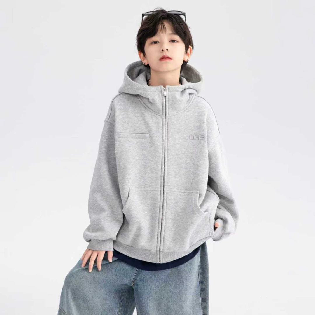男童秋冬装韩范运动加绒外套2025新款儿童加厚连帽开衫卫衣6005