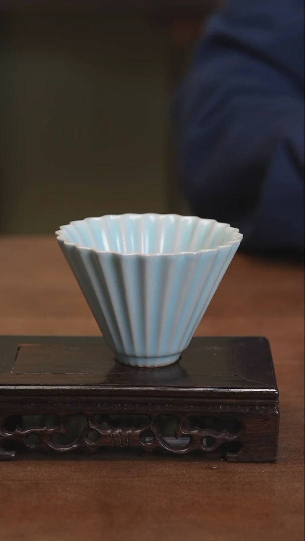 【闪购商品】清凉寺原产地手工汝瓷折扇斗笠杯*4只