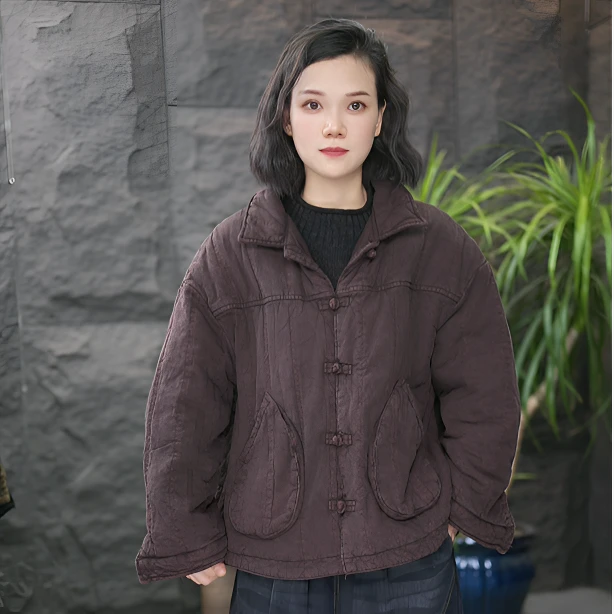 翻领耐磨保暖长袖短款宽松型百搭棉衣棉服加厚冬季休闲纯色