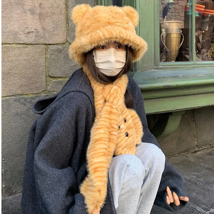 毛茸茸~虎纹可爱小老虎 冬季保暖必备穿搭保暖护脖护耳毛绒加厚版