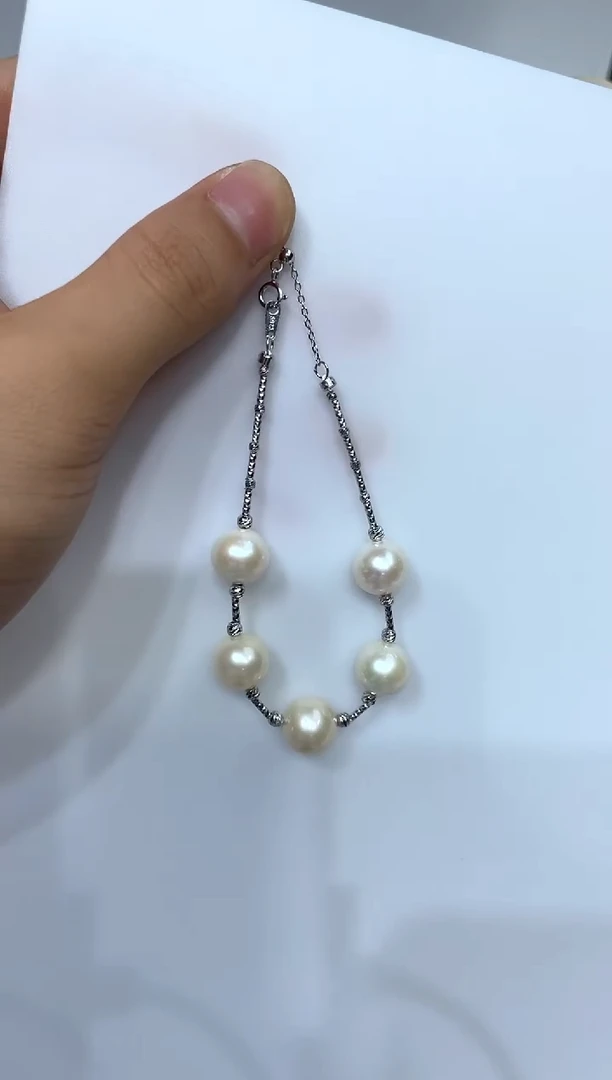 淡水珍珠手链银S925镶嵌11-12