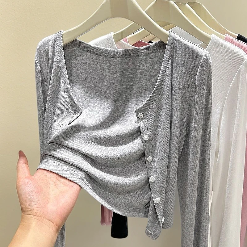 外搭富婆风女日系短外套灰色木耳边衫夏天防晒衣女洋气衣服女薄款