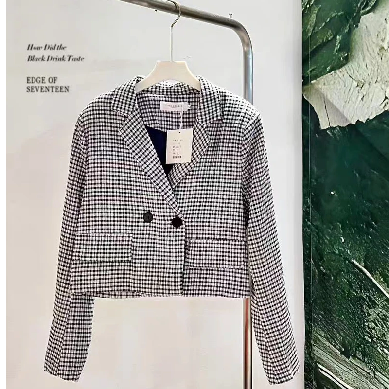 607 格子高腰西装外套