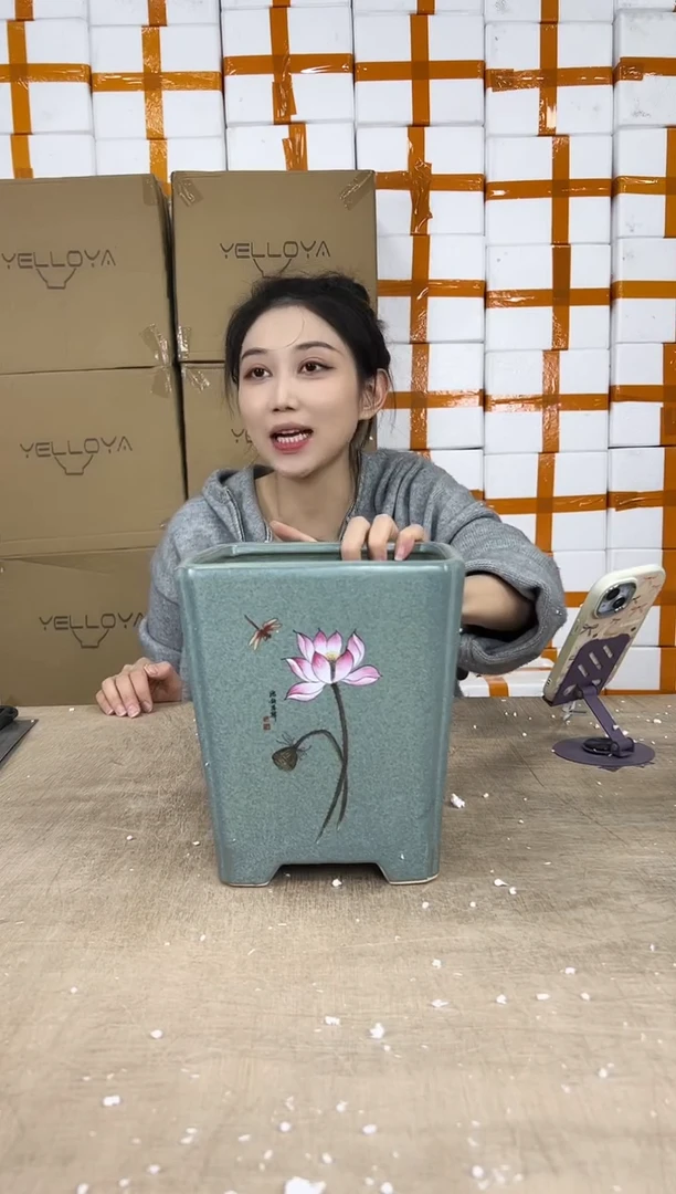 四方深绿荷花大号19x21