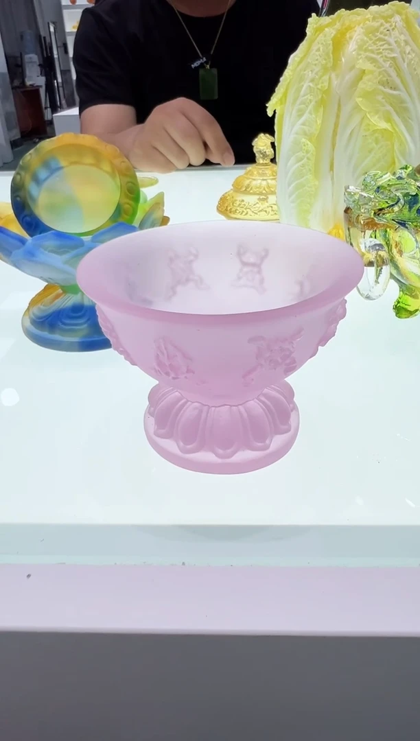 【闪购商品】泥塑古法琉璃粉色供碗摆件