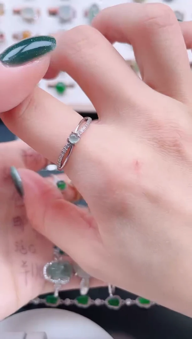 银S925镶嵌戒指翡翠天然翡翠