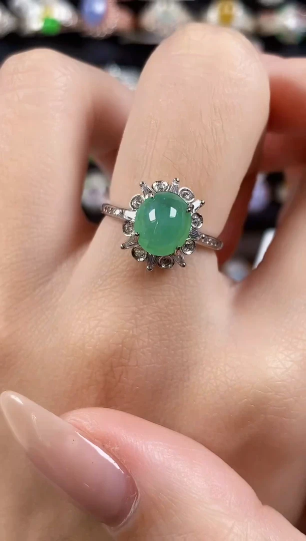 银S925镶嵌戒指翡翠 天然A货翡翠20