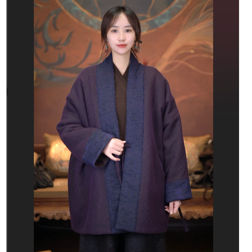 爱上莲心【紫气东来回纹】80姆米柞蚕丝棉衣 新中式老钱风