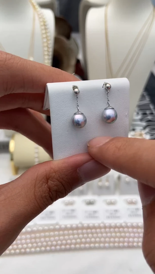 18K金镶嵌耳饰海水珍珠小风吹