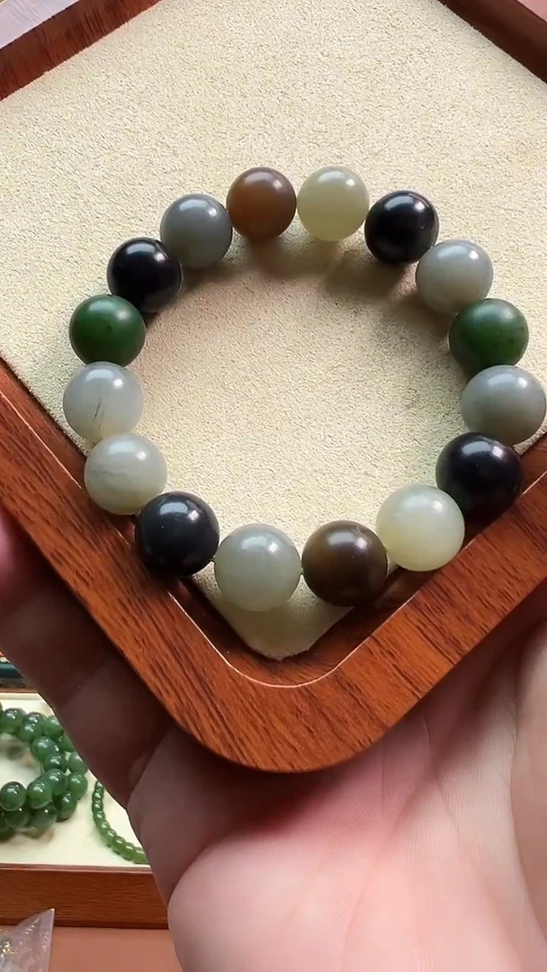 未镶嵌手串和田玉12mm左右楼兰多宝圆珠单圈