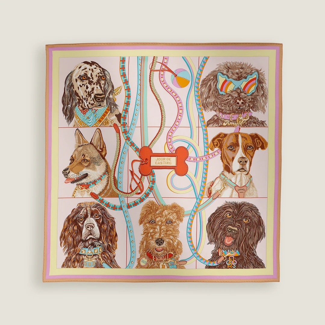 全新未使用 Hermes/爱马仕 Hermes/爱马仕 狗狗选角日方巾 70x70