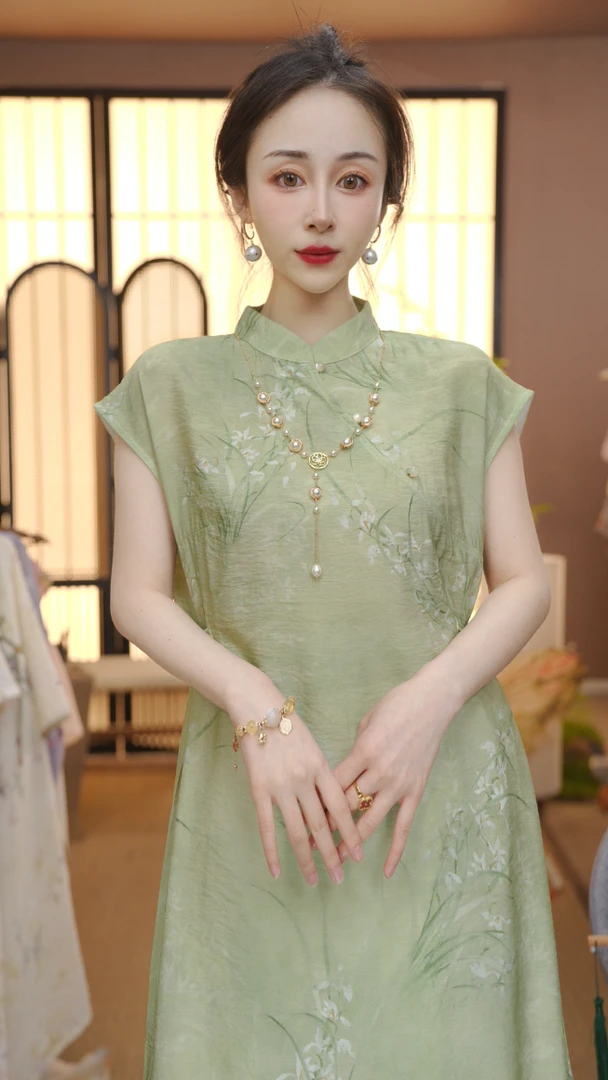 2025新中式改良中式斜襟春夏季女装宽松连衣裙FB25041121