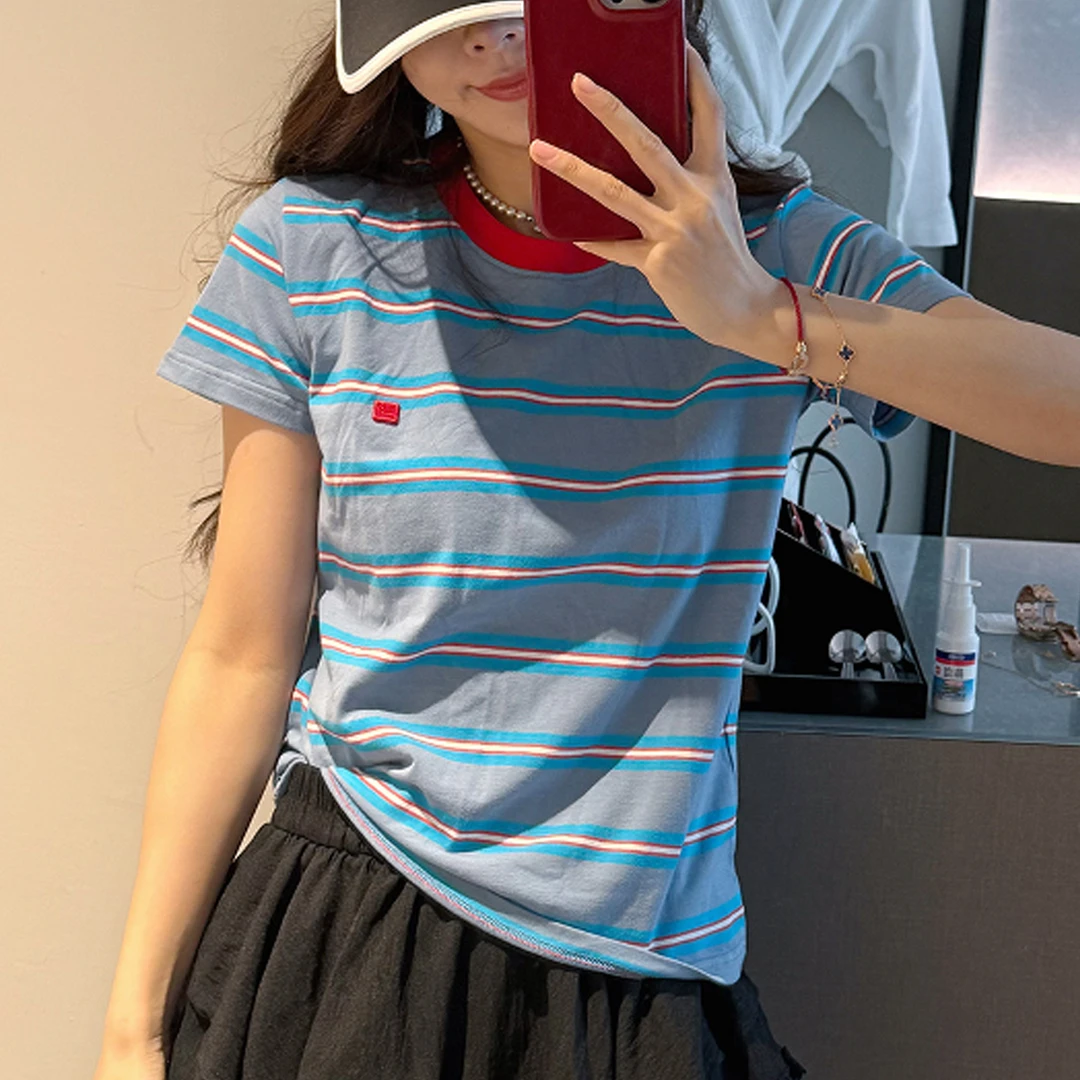 【KOBO】D2503594 160克笑脸微标条纹短袖T恤上衣女