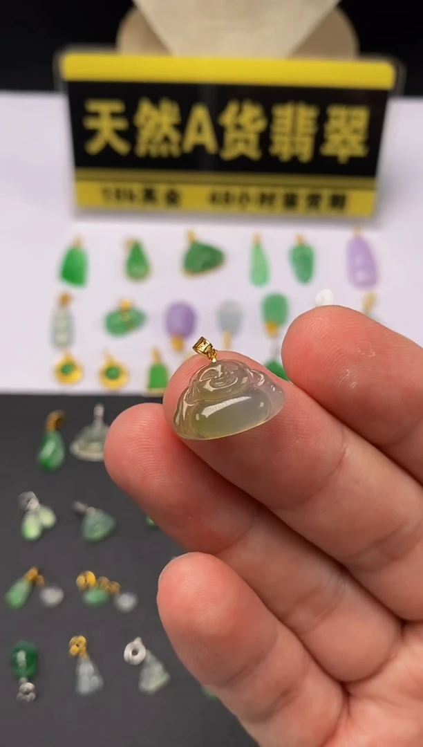 颈饰18K金镶嵌翡翠天然A货翡翠