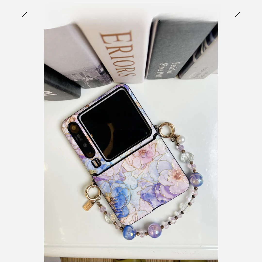 鎏金三花侧扣折叠屏手机壳适用华为purax设计新款防摔荣耀vflip2