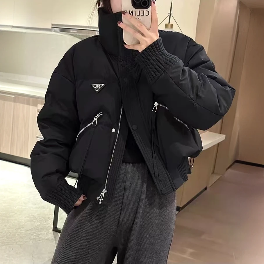 【晨浠定制】新款潮流时尚三角标百搭短款棉服外套三色1758