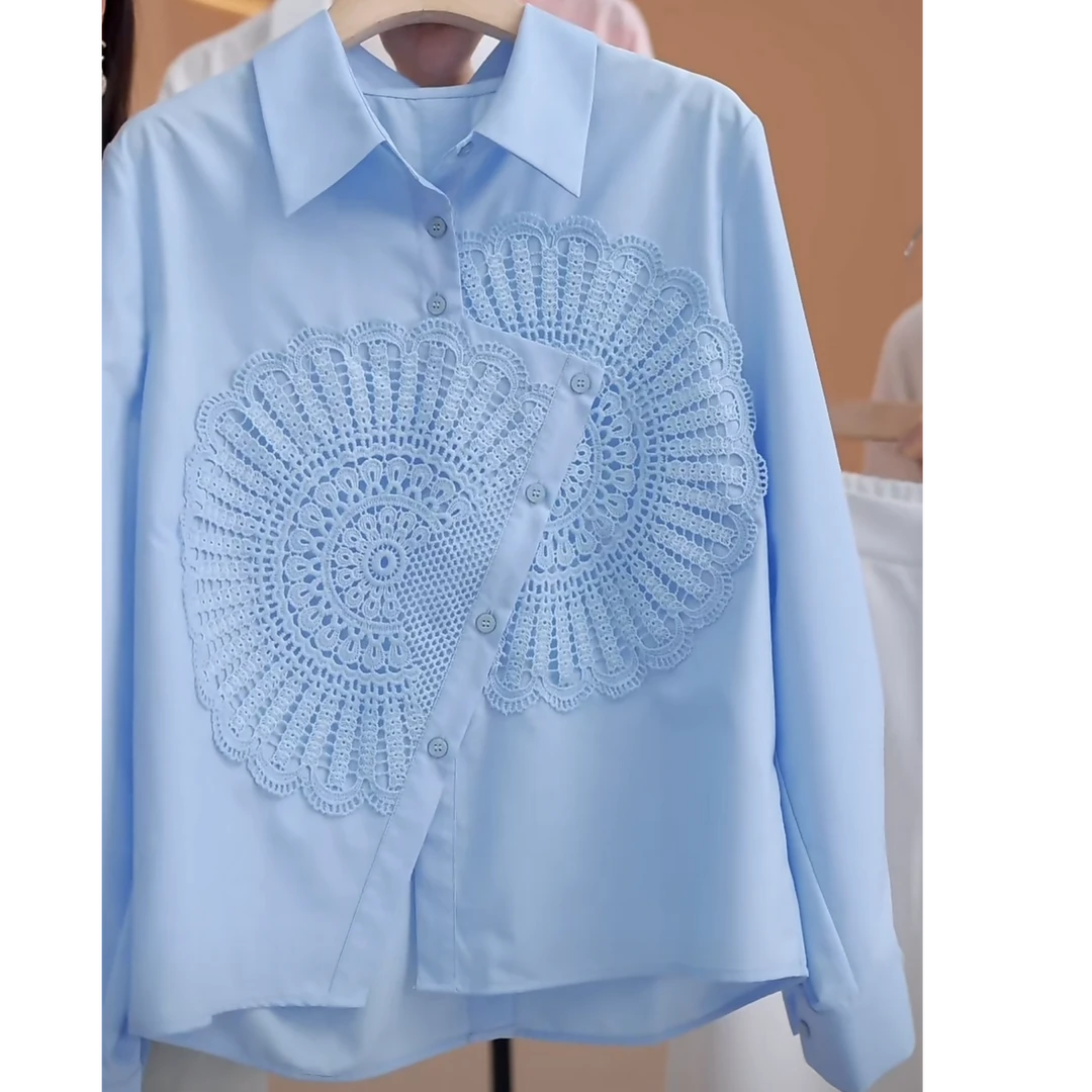 不规则设计感翻领长袖衬衫女春季2025新款时尚百搭气质白色衬衣