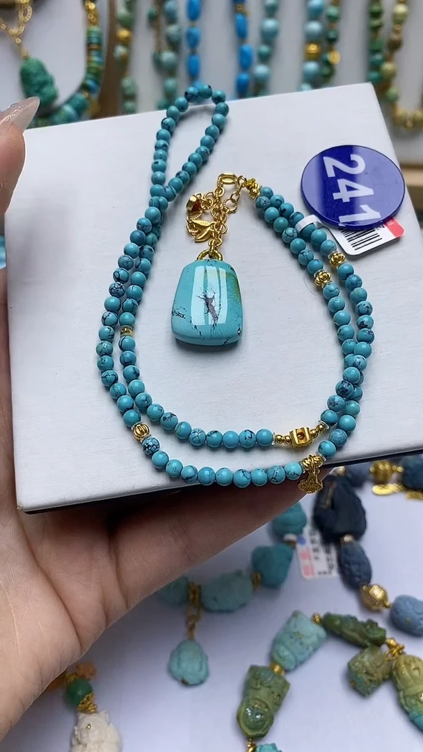 绿松石银S925镶嵌项链241