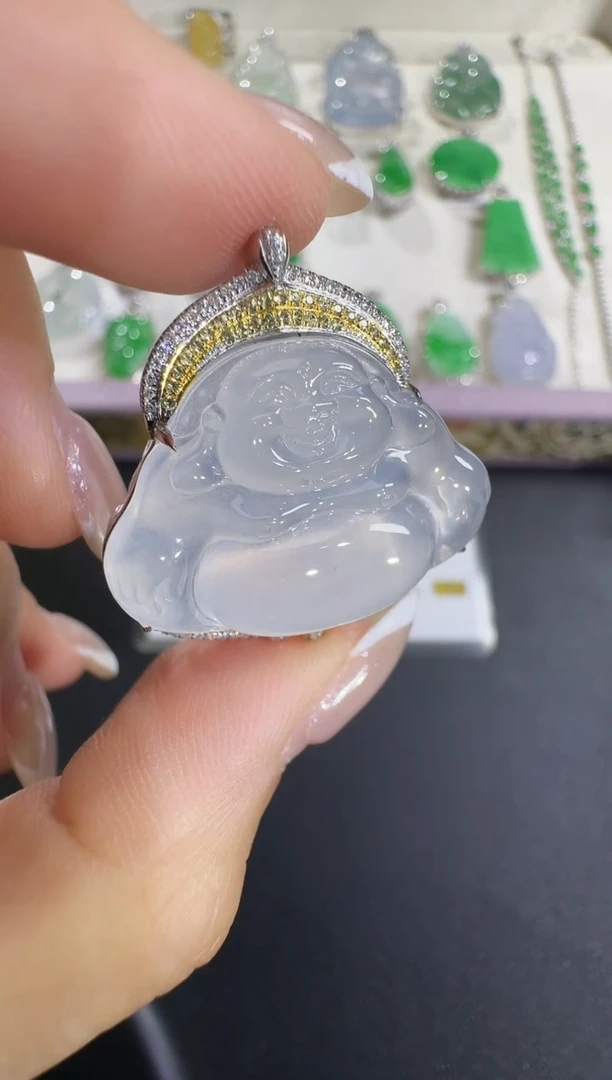 翡翠18K金镶嵌吊坠(不含链)【源头工厂】18k金钻石镶嵌