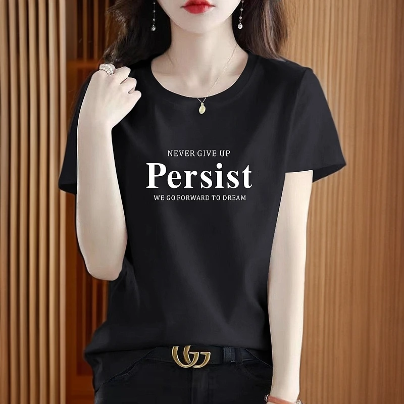 纯棉女士短袖t恤夏季2025新款夏装简约显瘦圆领百搭大码体恤上衣