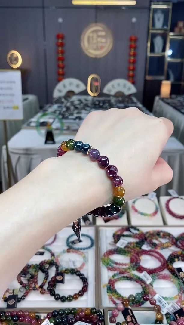 未镶嵌老矿碧玺彩虹单圈手串8mm+碧玺hon多样性发一条