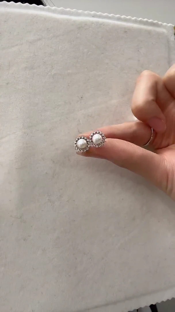 银S925镶嵌淡水珍珠耳钉11号 太阳花珍珠耳钉