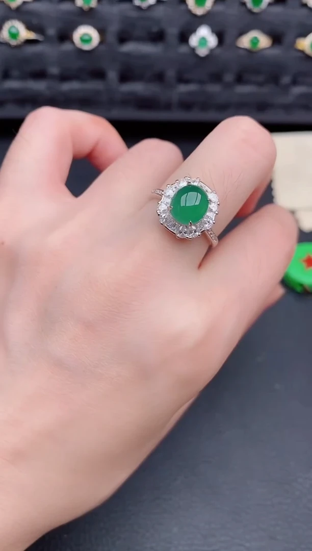 银S925镶嵌戒指翡翠天然a货翡翠34