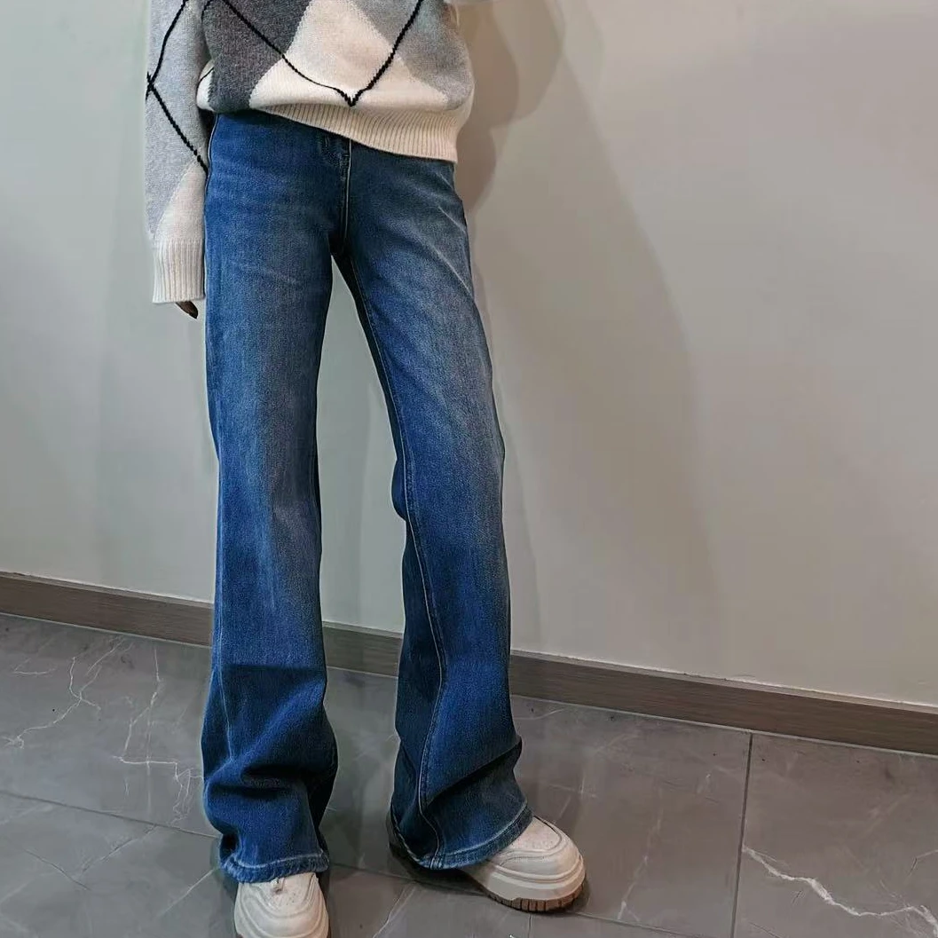 6576小CC女装2024冬高品质韩版四面弹微喇显瘦大长腿 浅色牛仔裤