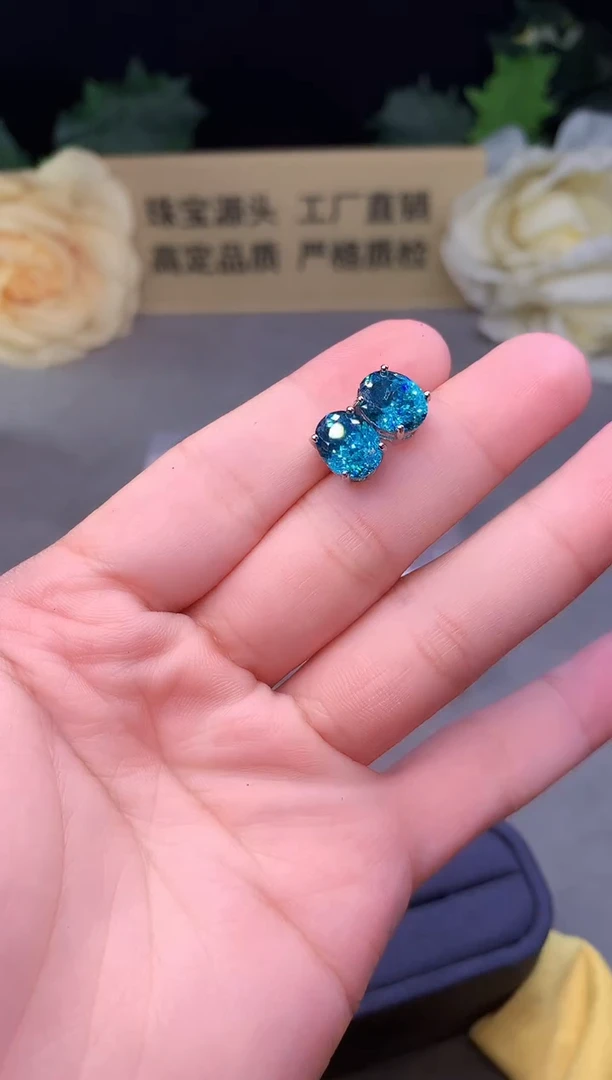 银S925镶嵌耳钉帕拉依巴碧玺8888