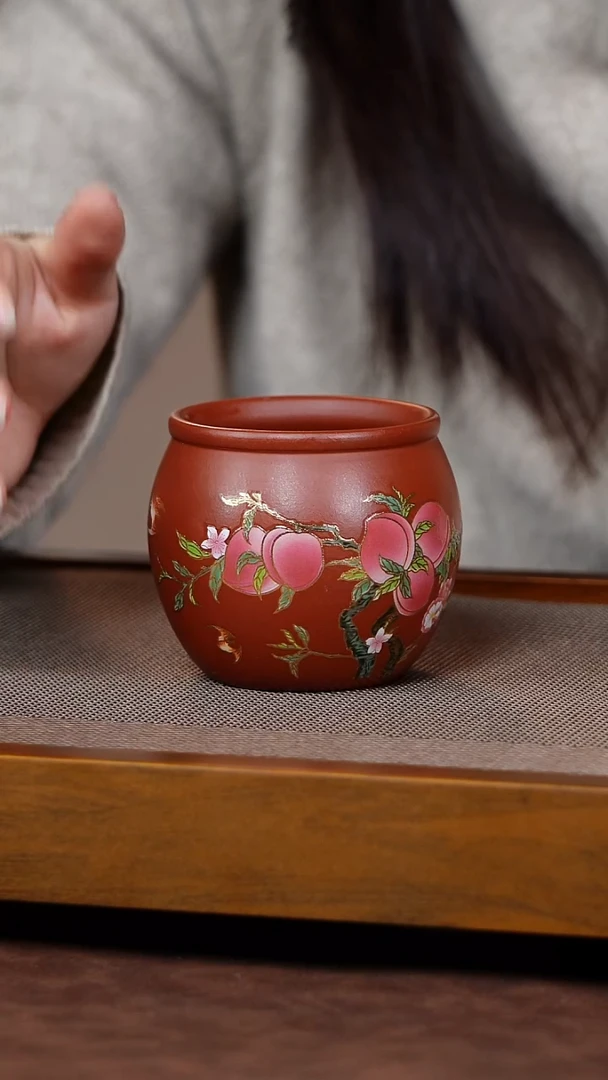 茶杯紫砂宜兴紫砂寿桃水缸杯