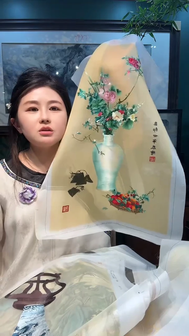 竖款非遗苏绣手工刺绣绣片