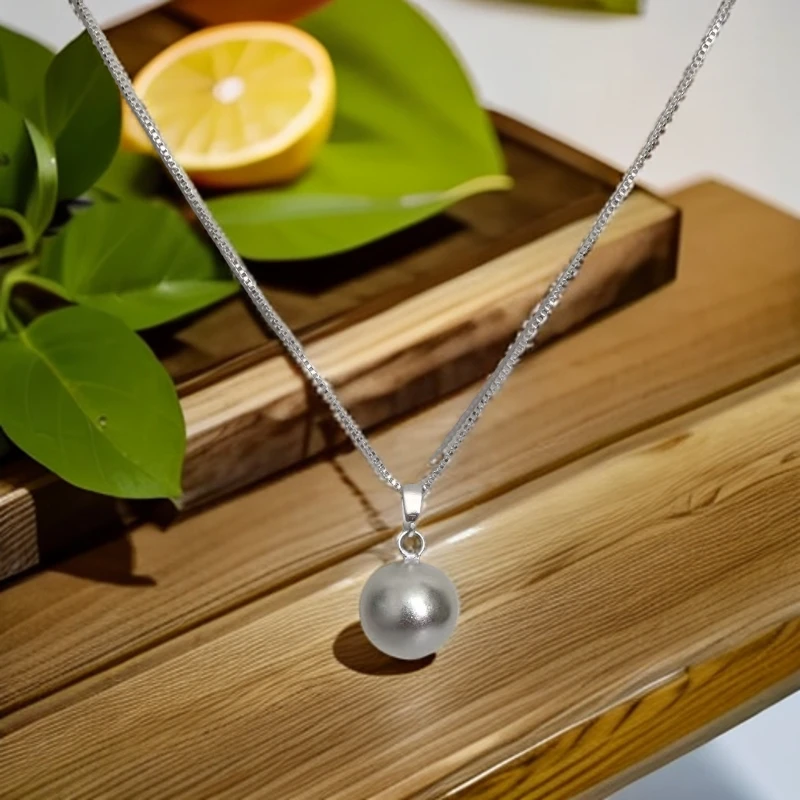 坠链均足银 842幸运球足银999项链时尚雕刻镶嵌素款