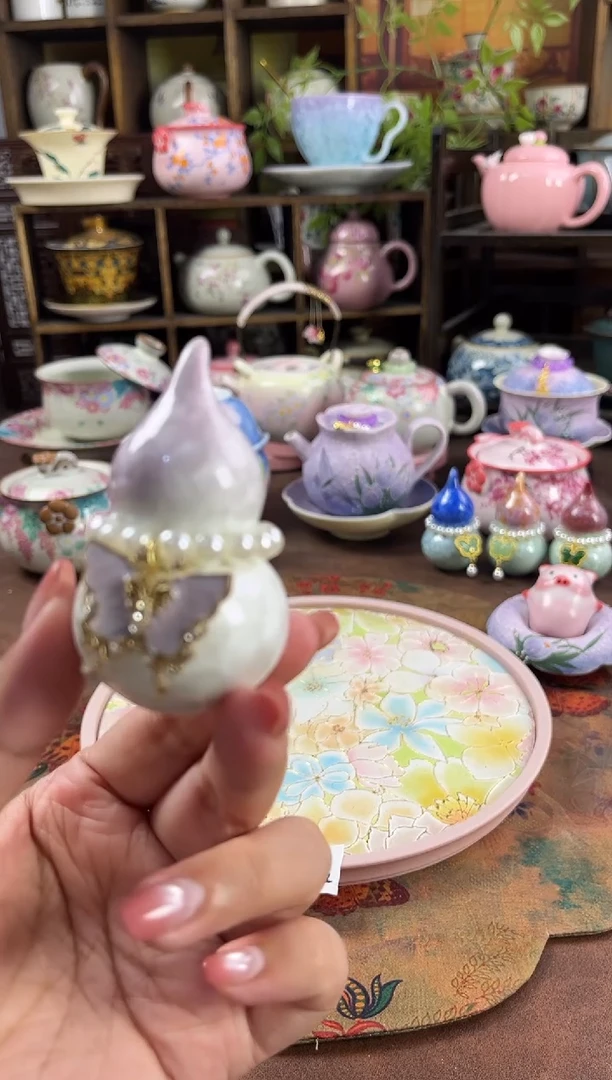 结晶釉葫芦摆件带提溜-紫色