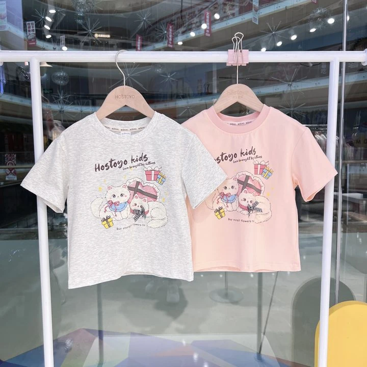 皇室童缘2025夏季女童新款简约猫咪印花T恤17680235008/10